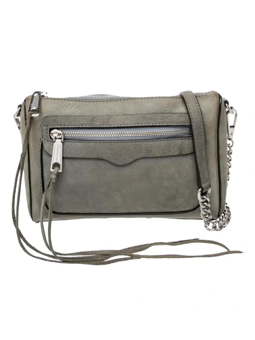 Rebecca Minkoff Mini MAC Grey Leather Crossbody Bag Silver Hardware